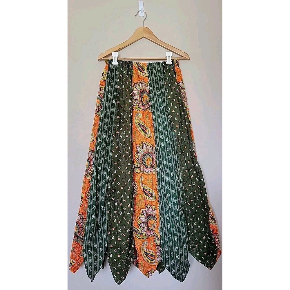 Vtg 70s Multicolor Floral Patchwork Maxi Skirt M Boho Hippie Festival Fairy READ